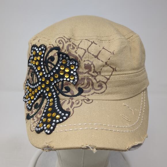 Cross Cadet Army Cap Brown One Size Adjustable Distressed Rhinestone Leader LOGA - Picture 2 of 8